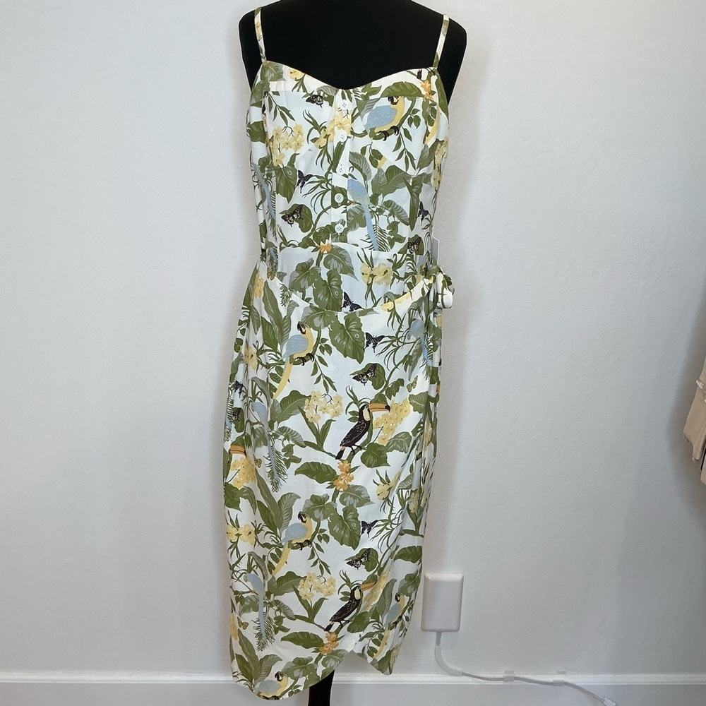 Reformation Rianne Tropics  Toucan Bird and Leaves Print Wrap Dress Size 12 - Picture 4 of 16